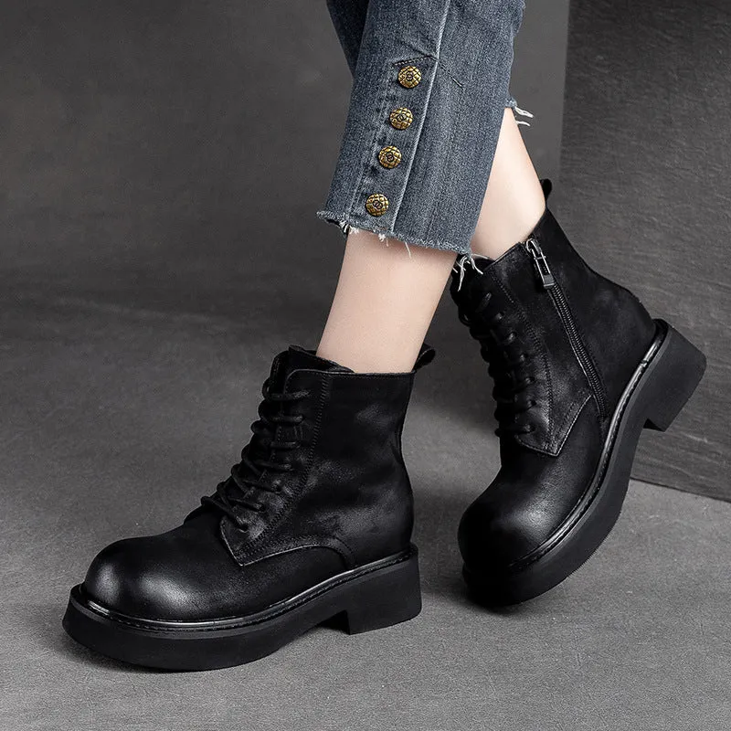 Women Classic Leather Round Head Casual Boots