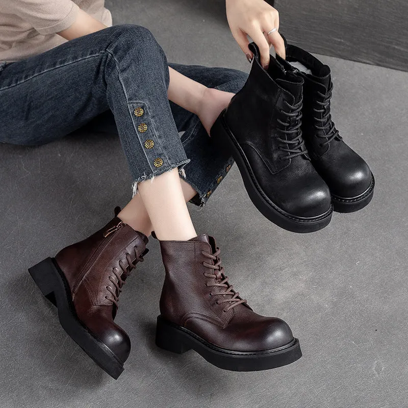 Women Classic Leather Round Head Casual Boots