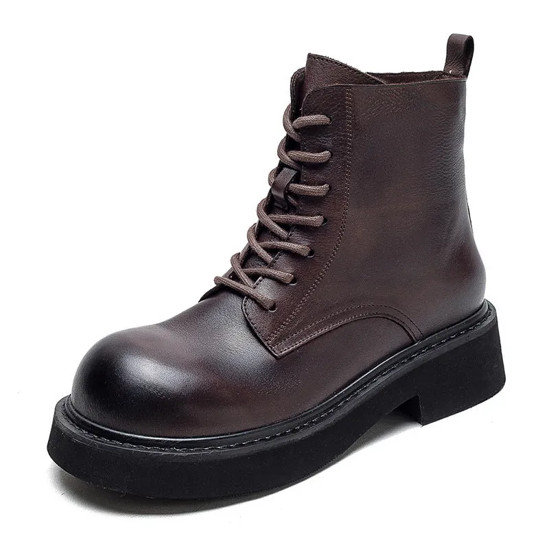 Women Classic Leather Round Head Casual Boots