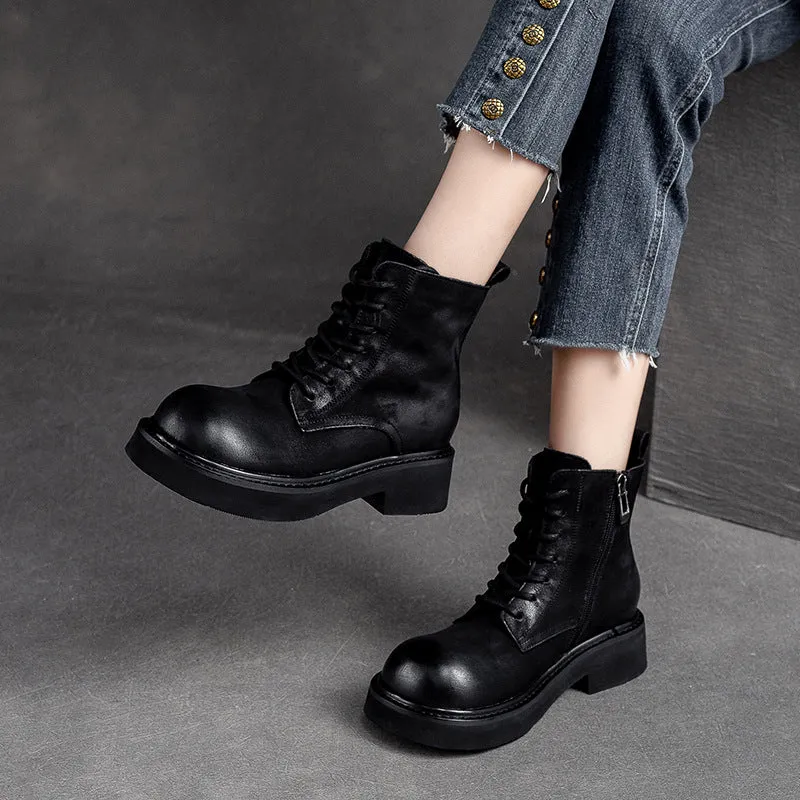 Women Classic Leather Round Head Casual Boots