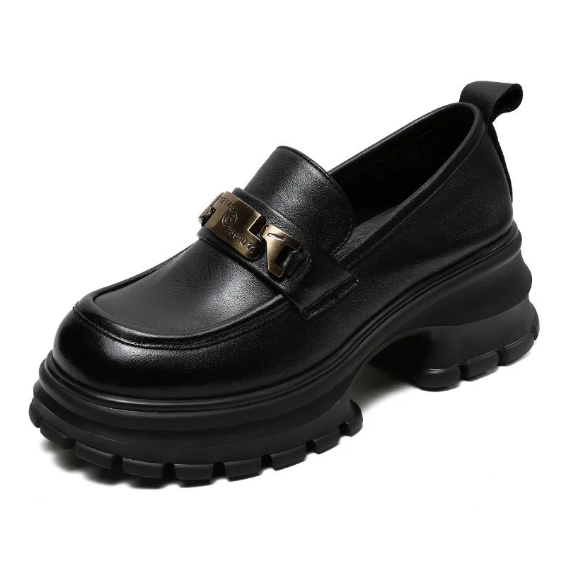 Women Leather Chain Casual Chunky Platform Loafers