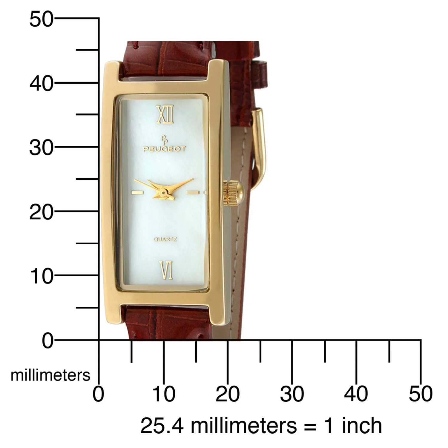 Women's 36x18mm Watch Glossy Brown Leather Strap