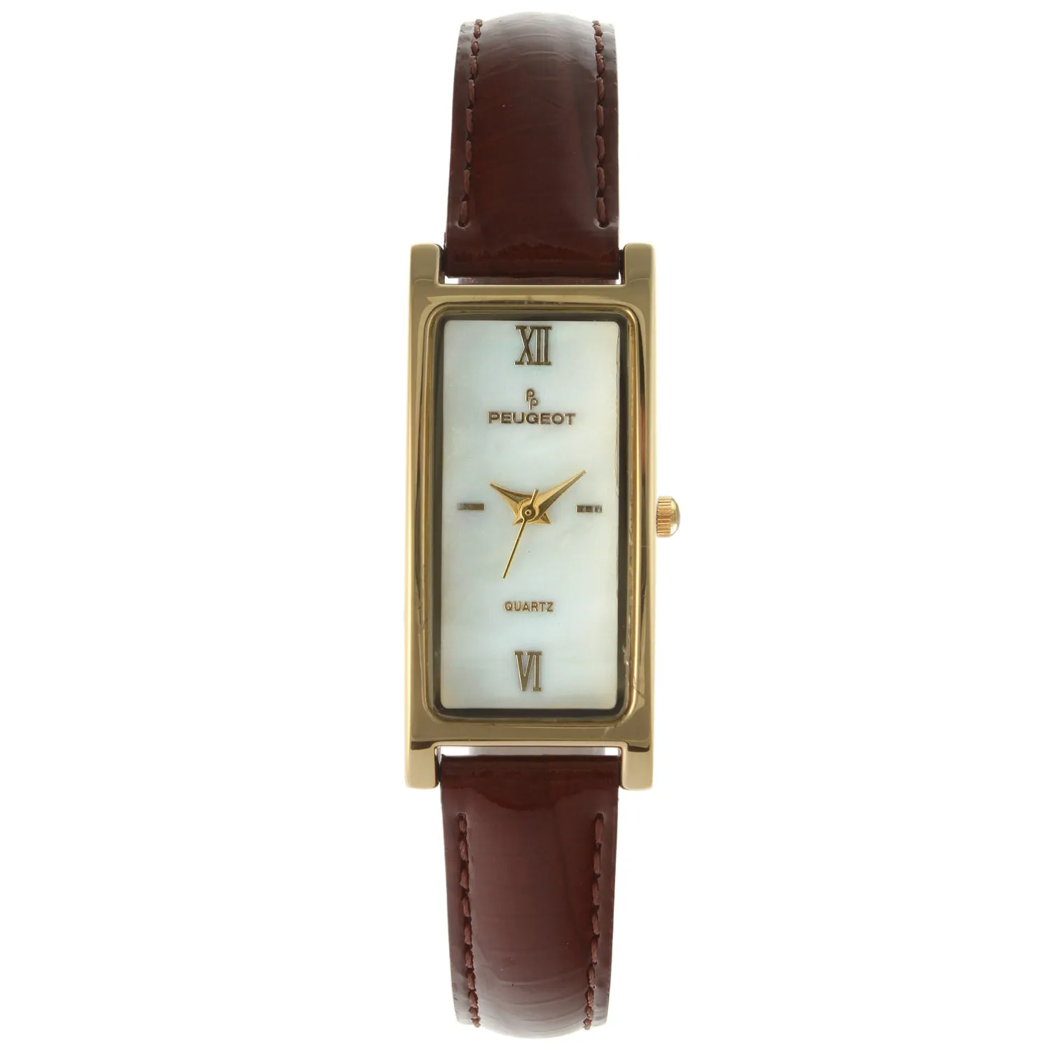 Women's 36x18mm Watch Glossy Brown Leather Strap