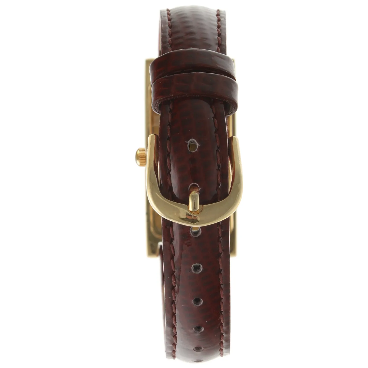 Women's 36x18mm Watch Glossy Brown Leather Strap