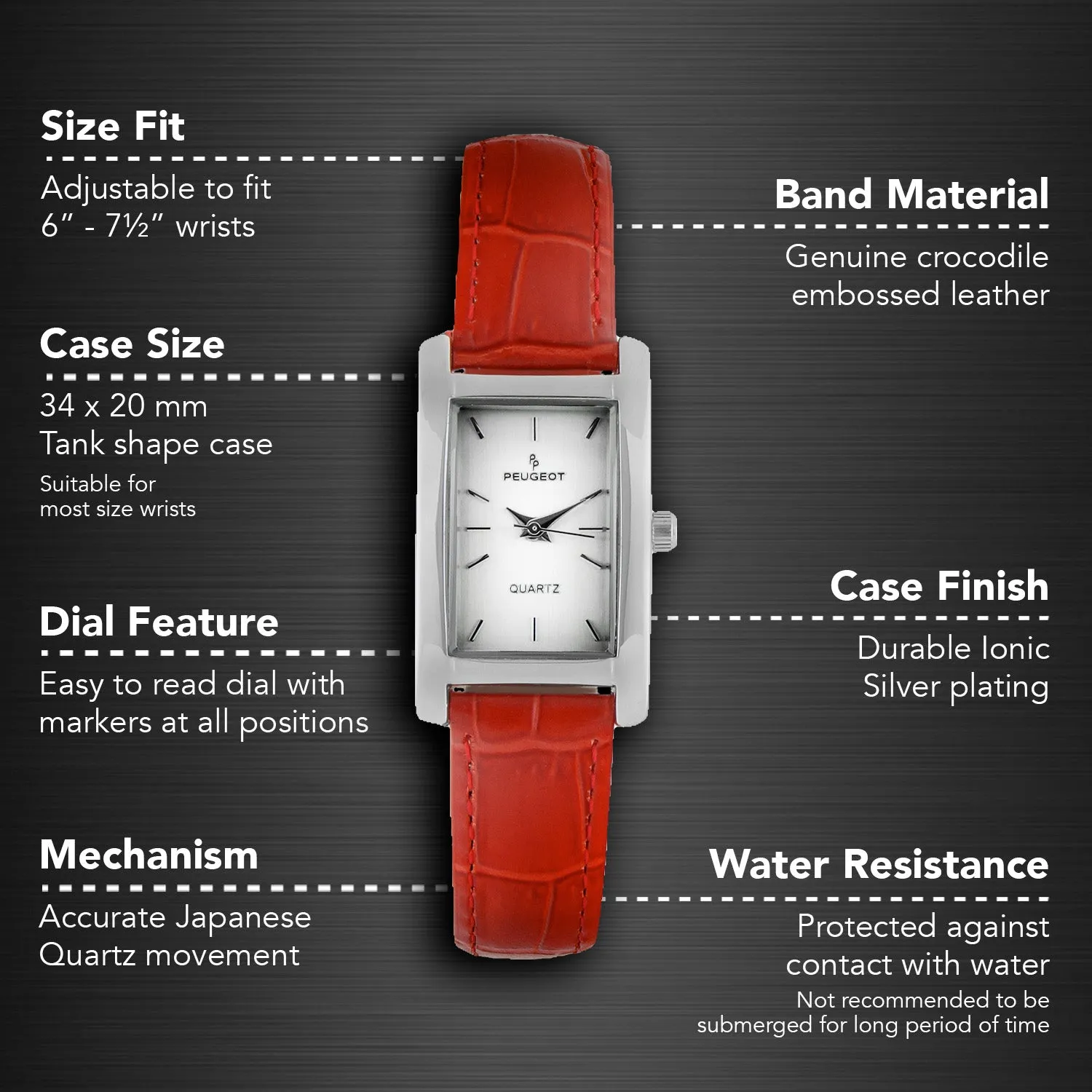 Women's Watch 34x20mm Contour Dress Red Leather Strap